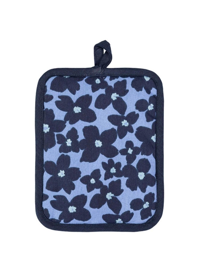Periwinkle Floral Pattern Designer Potholder Blue and Navy 9 x 7 Inch 6013-2589